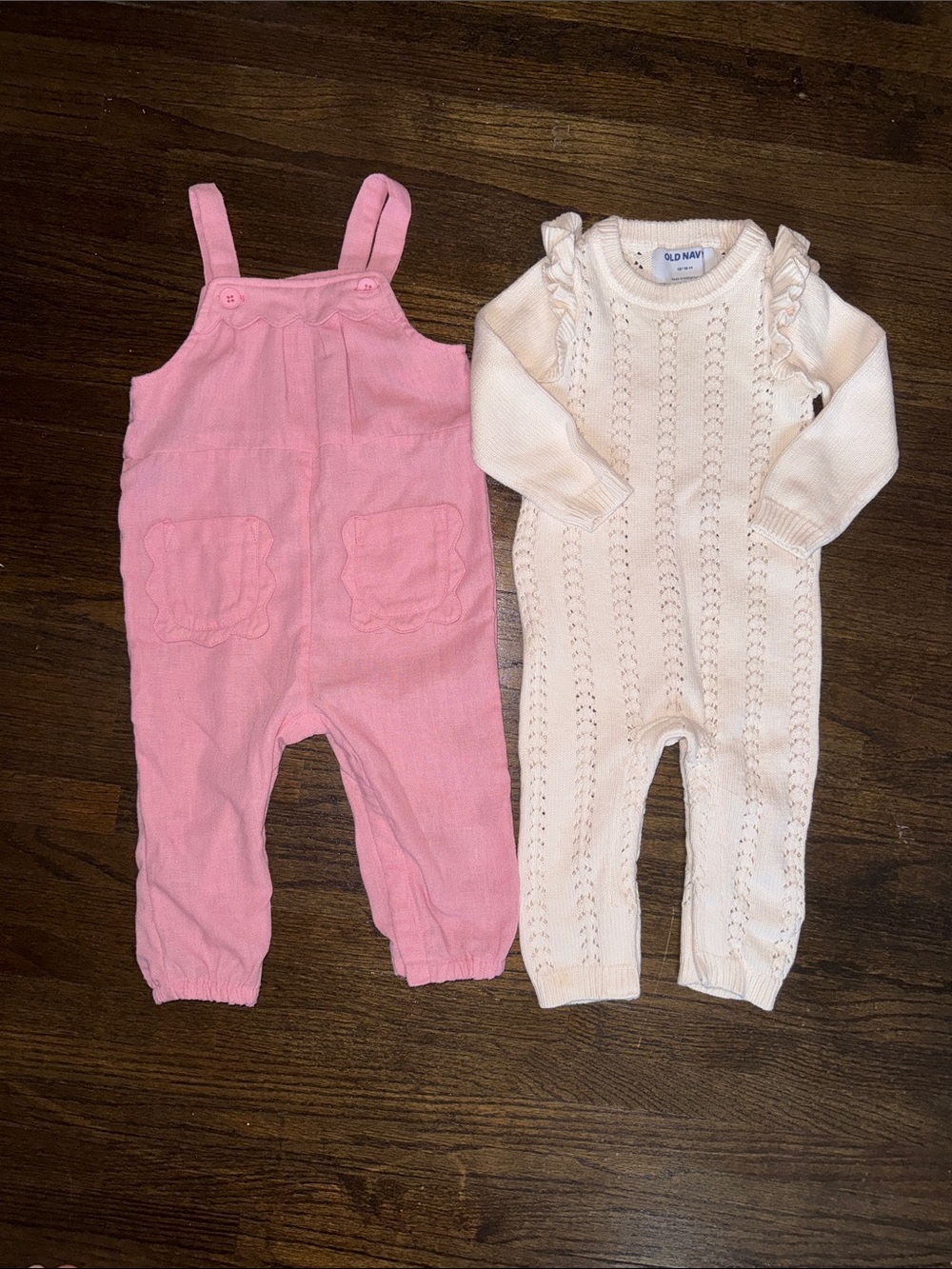 Old Navy Pink Overalls with Cream Knit Romper Set